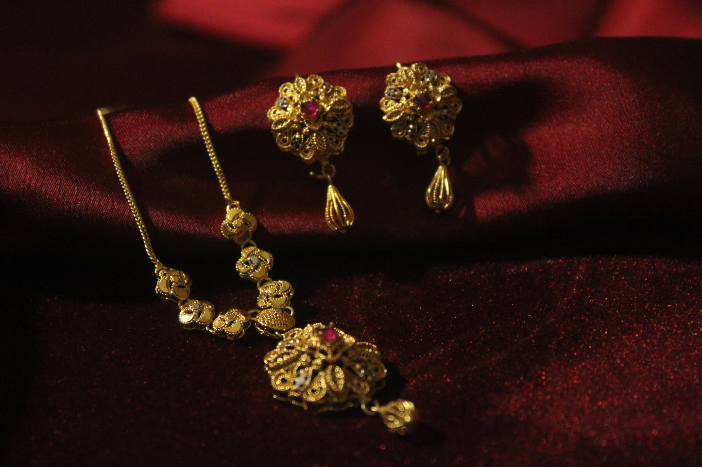 Gold Plated Ruby Stone Set