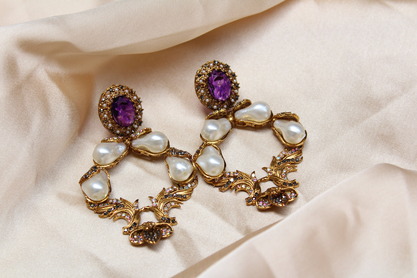 Elegant Turkish Vintage Earrings with Purple Gemstones