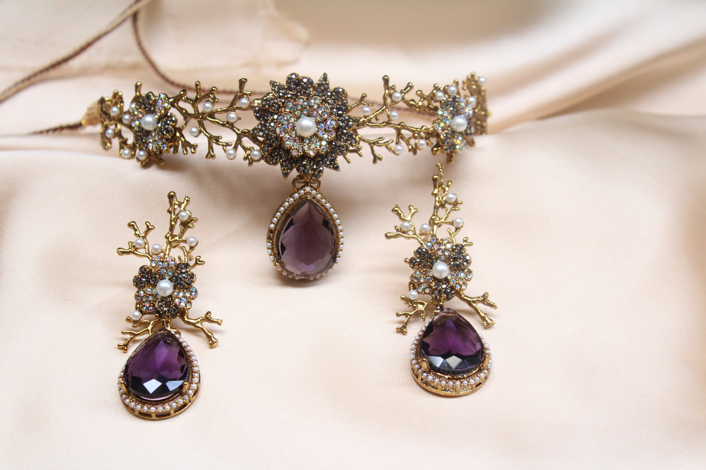 Luxury Turkish Set with Pearls & Purple Gemstones