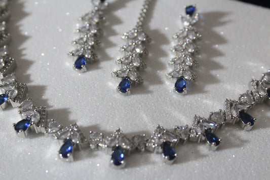 Blue Sapphire & Zircon Necklace Set