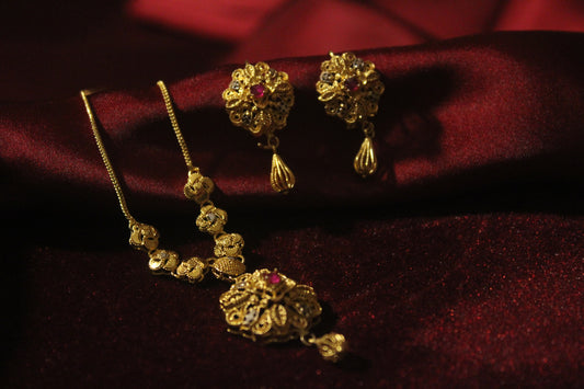 Gold Plated Ruby Stone Set