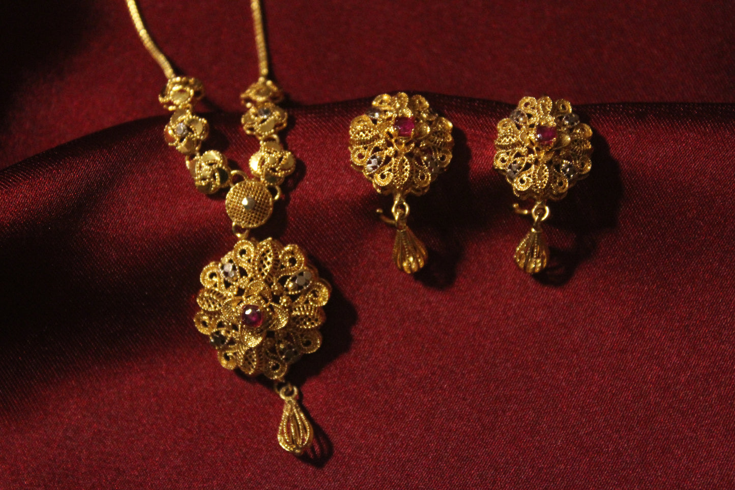 Gold Plated Ruby Stone Set