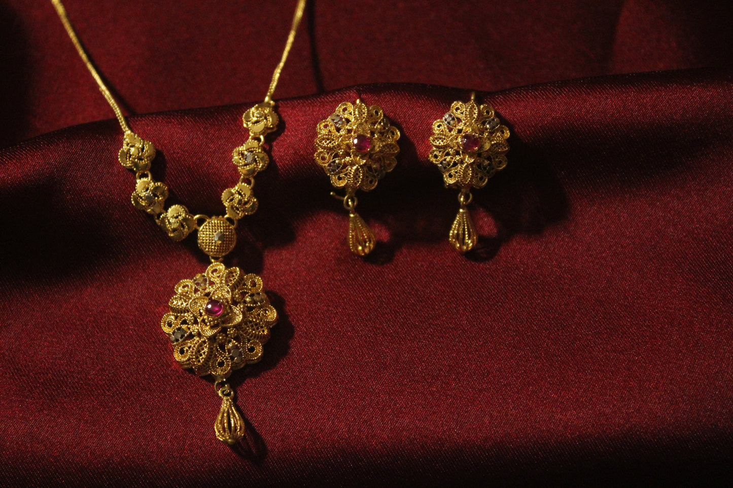 Gold Plated Ruby Stone Set