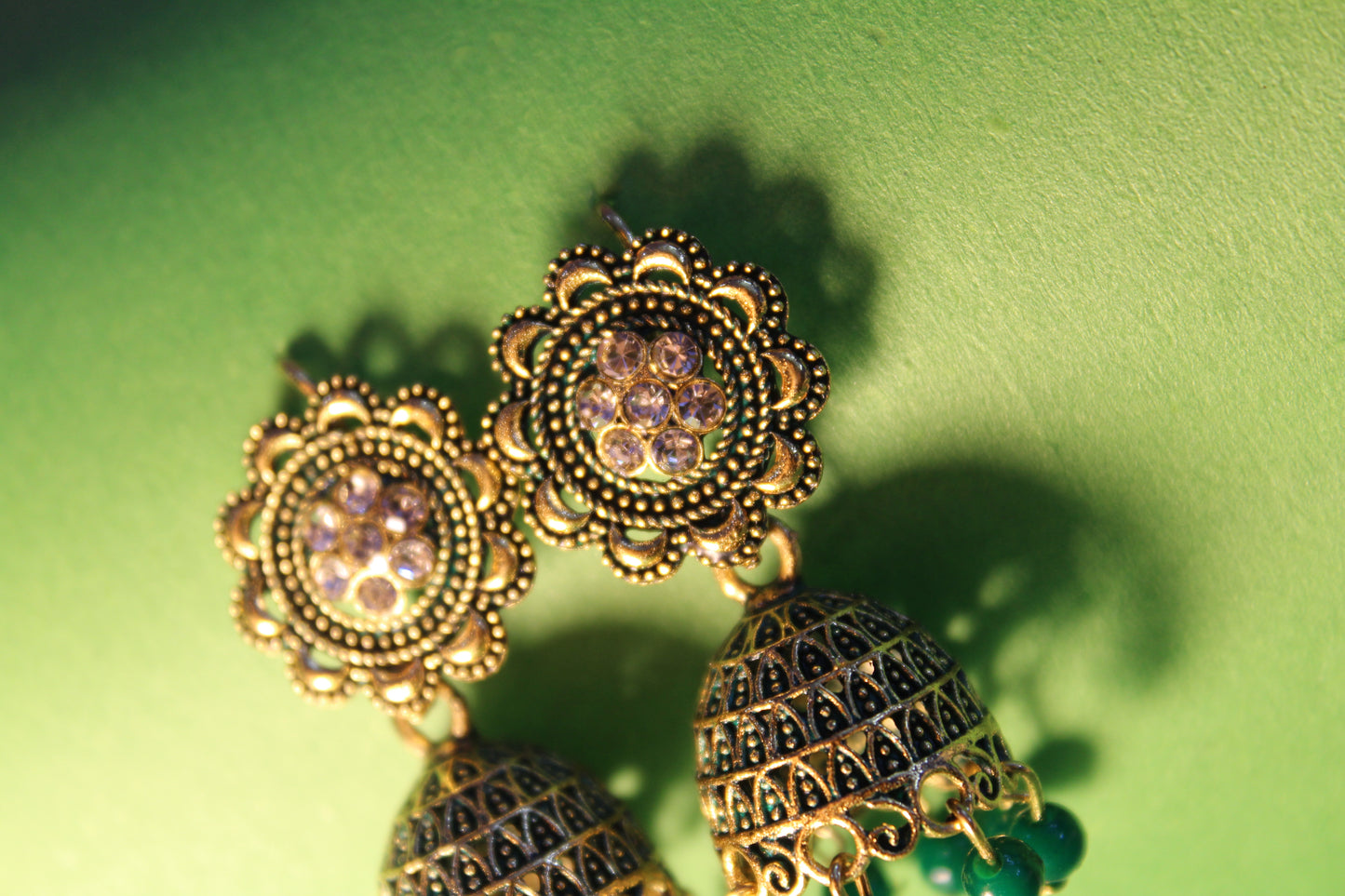 Green Ethnic Jhumki with Stone