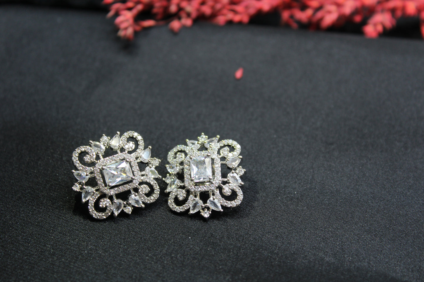 Elegant Silver Crystal Studs
