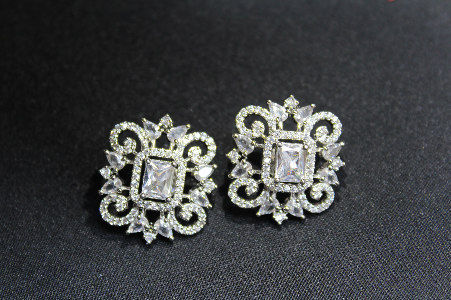 Elegant Silver Crystal Studs