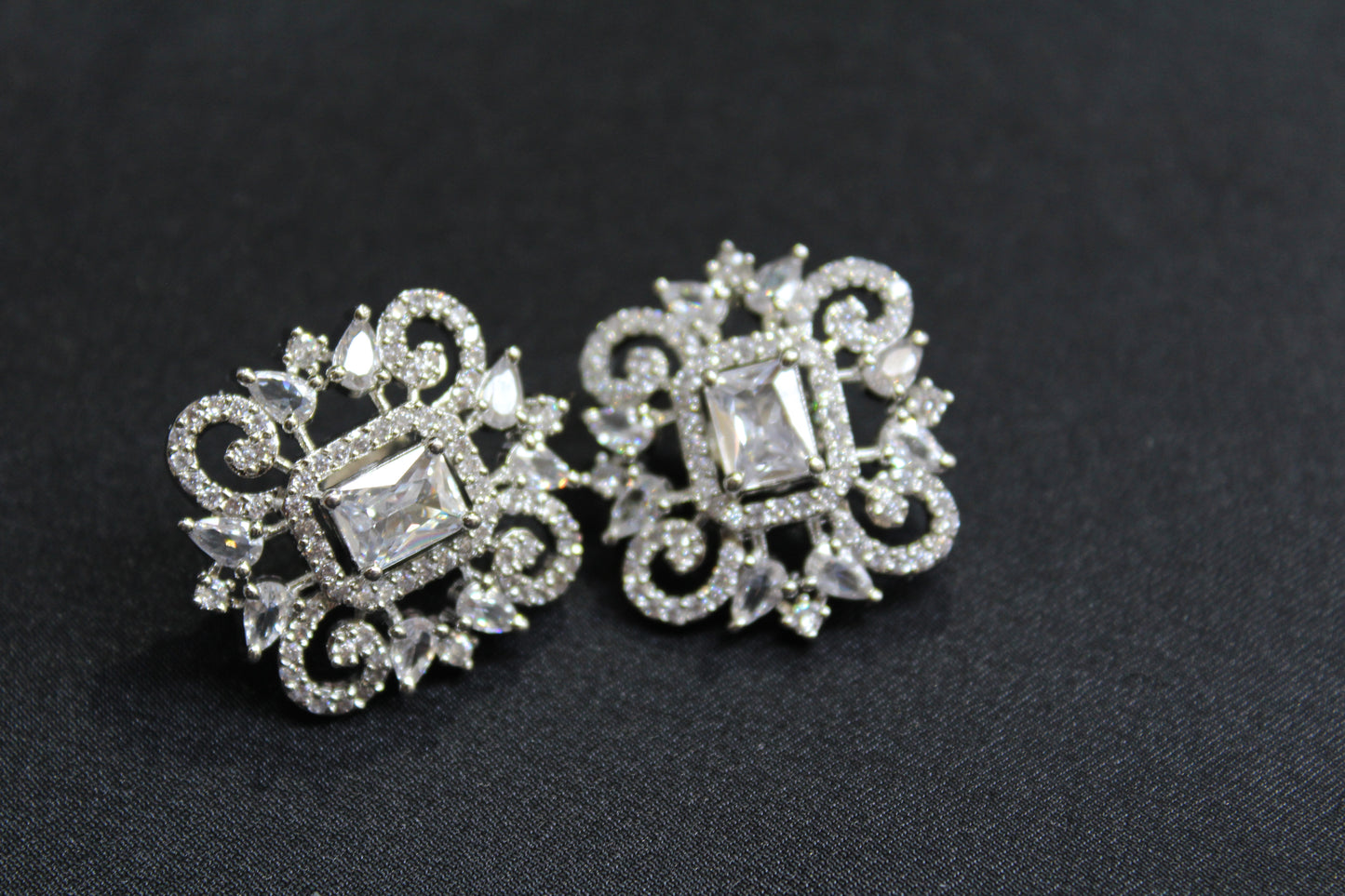 Elegant Silver Crystal Studs