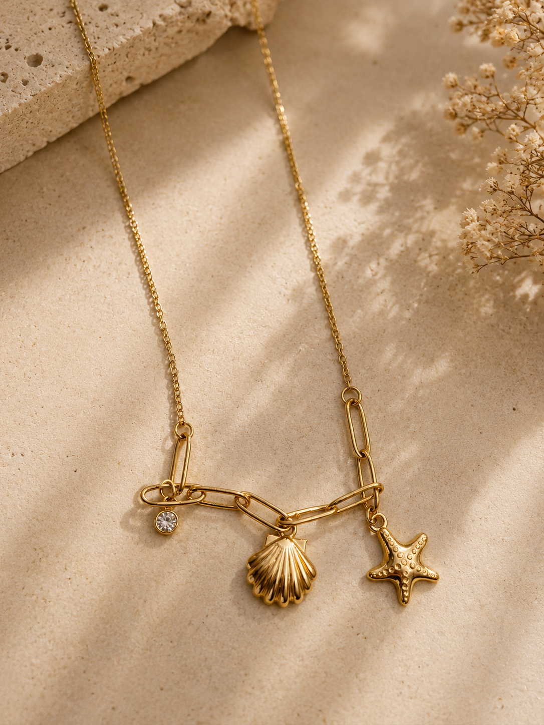 Golden SeaShell & Starfish Pendent