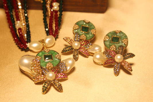 Multicolor Floral Motif & Pearls Turkish Set