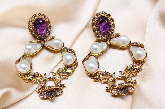 Elegant Turkish Vintage Earrings with Purple Gemstones