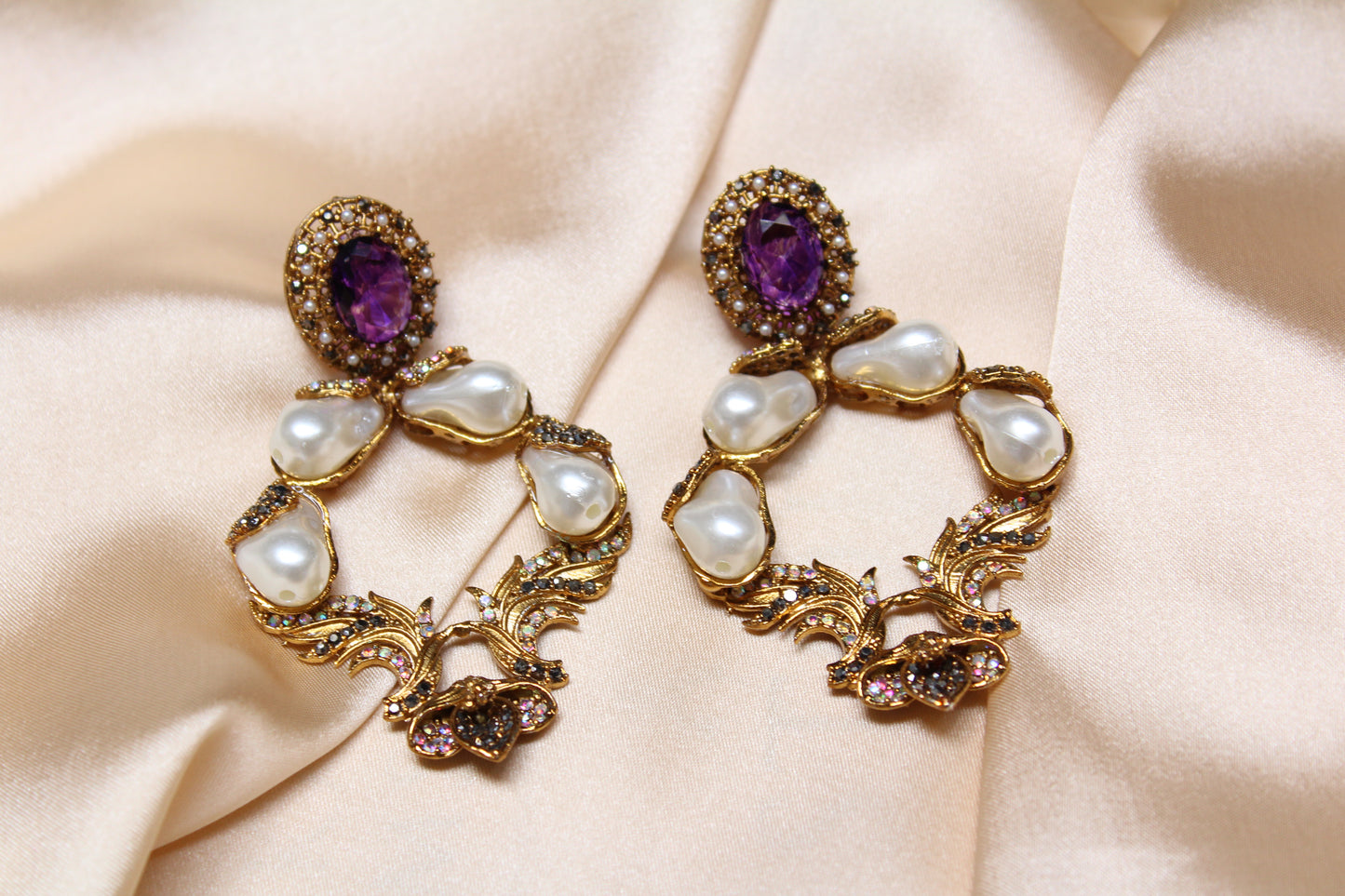 Elegant Turkish Vintage Earrings with Purple Gemstones