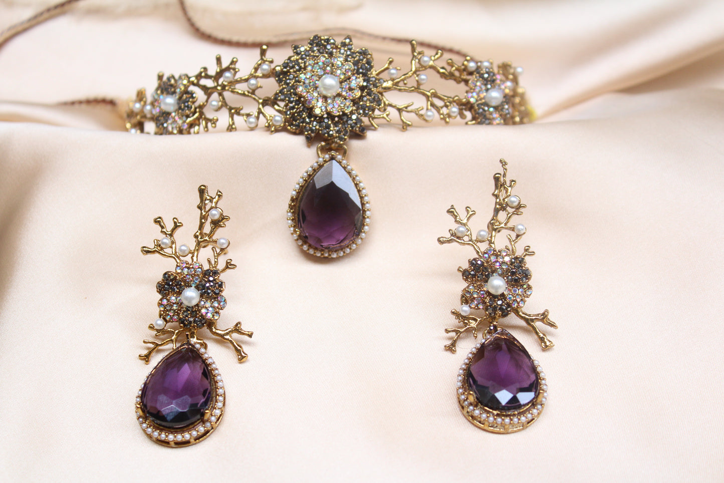 Luxury Turkish Set with Pearls & Purple Gemstones
